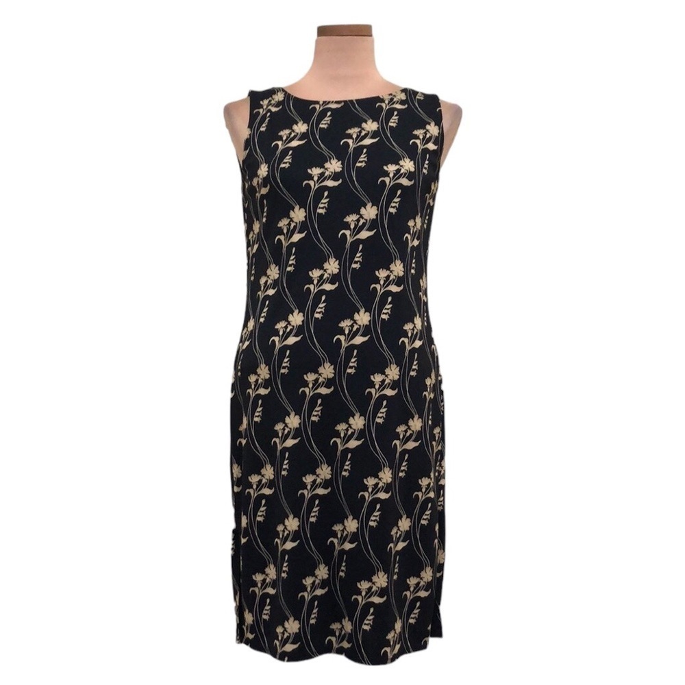 90s Loft Ann Taylor Dress Size Small Black Tan Floral Print